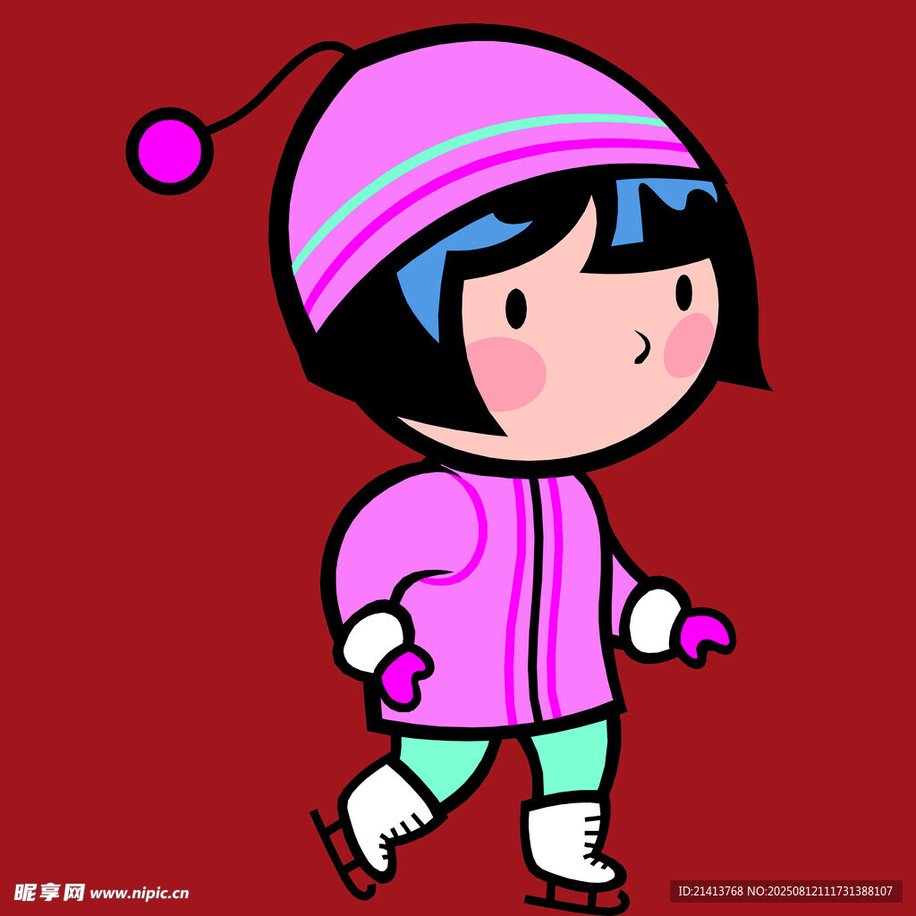 滑冰的可爱卡通小女孩