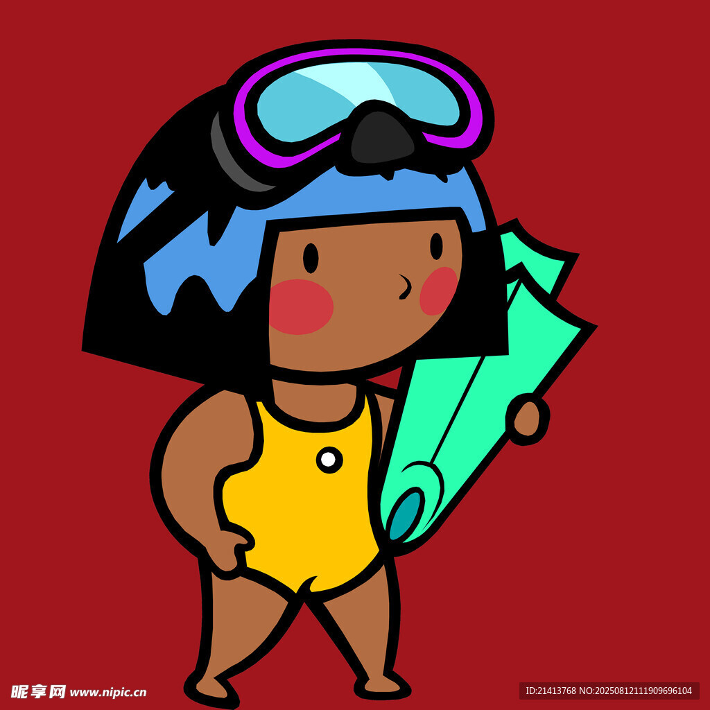 穿泳衣戴护目镜的卡通女孩