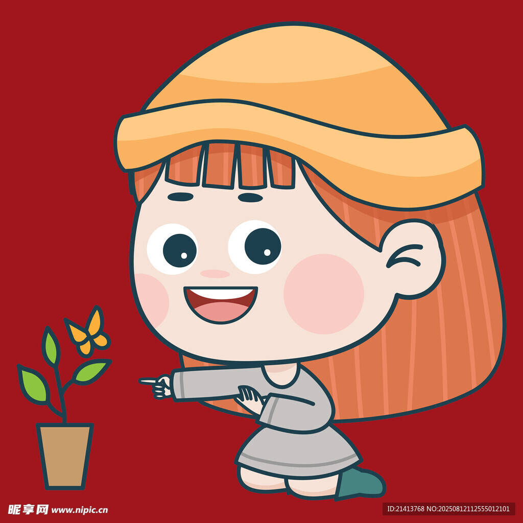 女孩开心给盆栽浇水