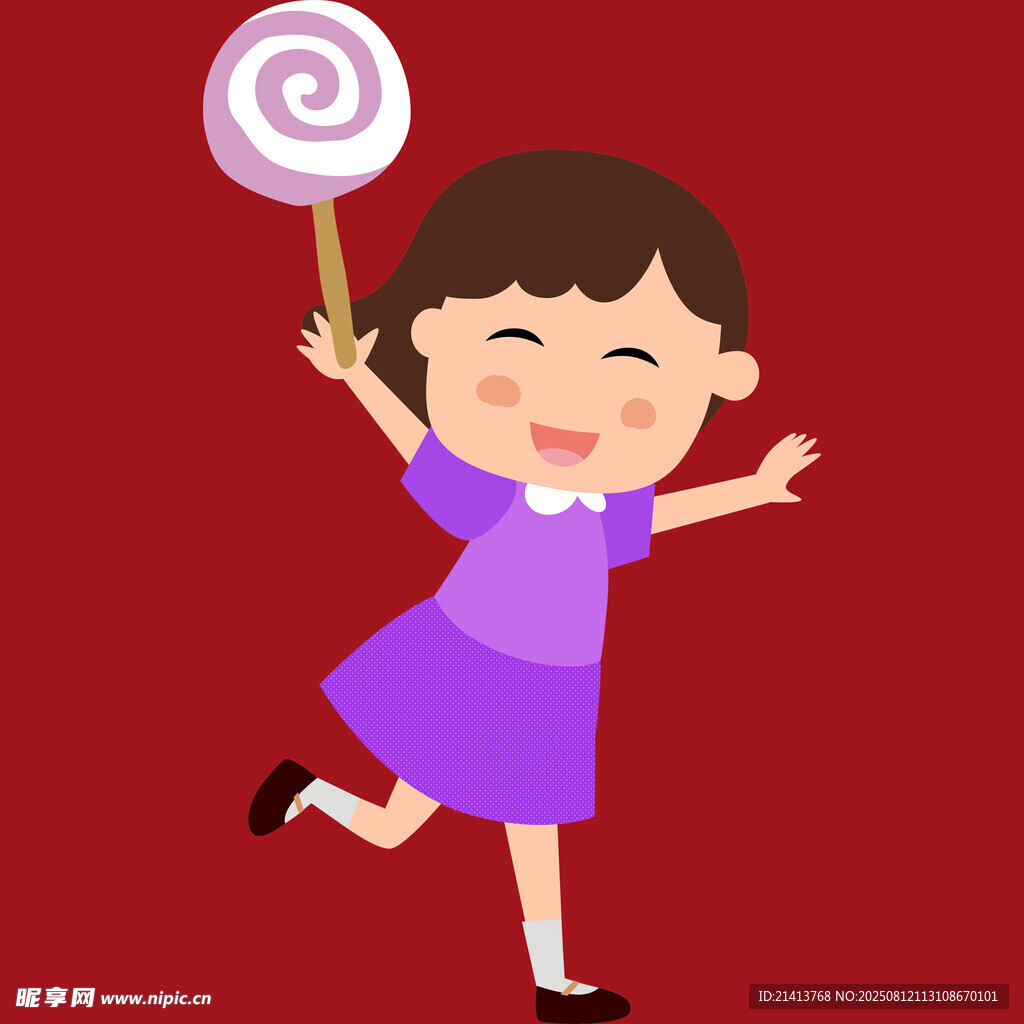手持棒棒糖开心奔跑的女孩