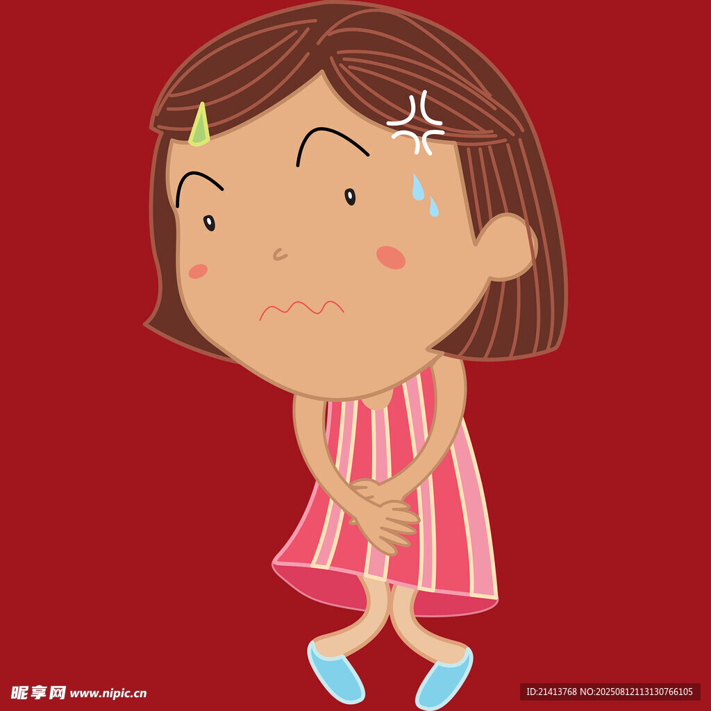 肚子疼的卡通小女孩