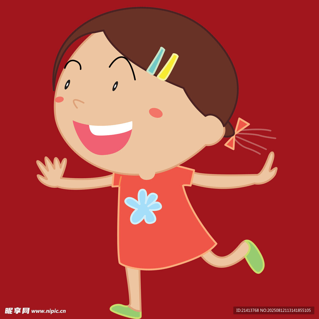 红衣女孩欢快奔跑