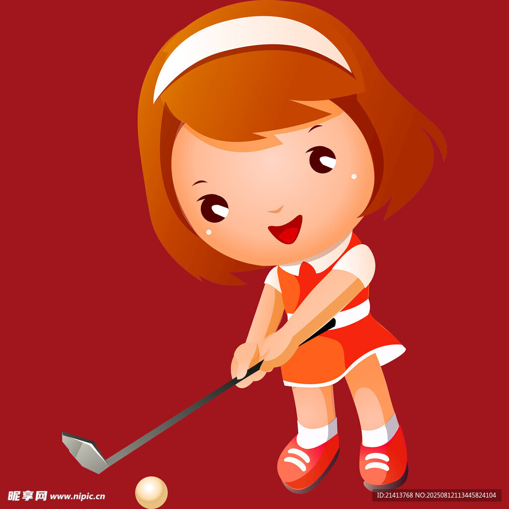可爱女孩打高尔夫