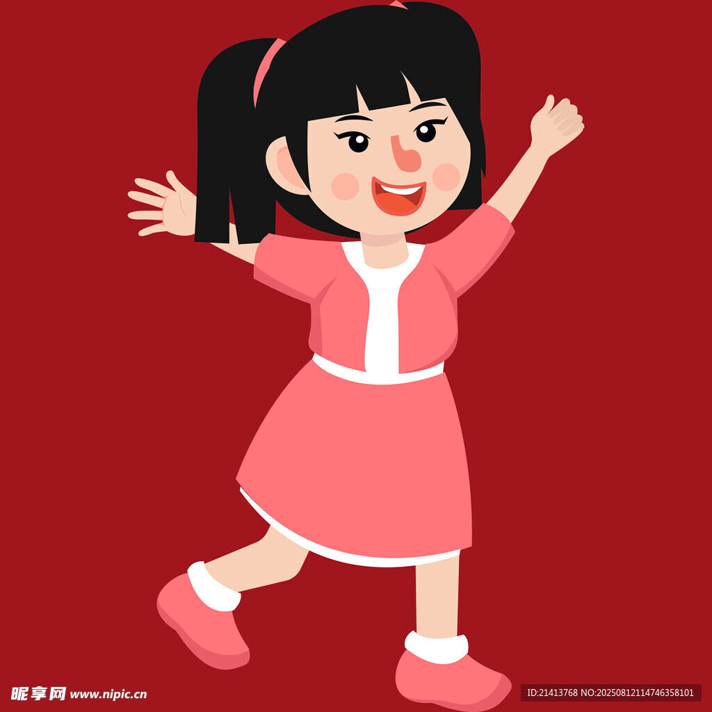 红衣女孩欢快起舞