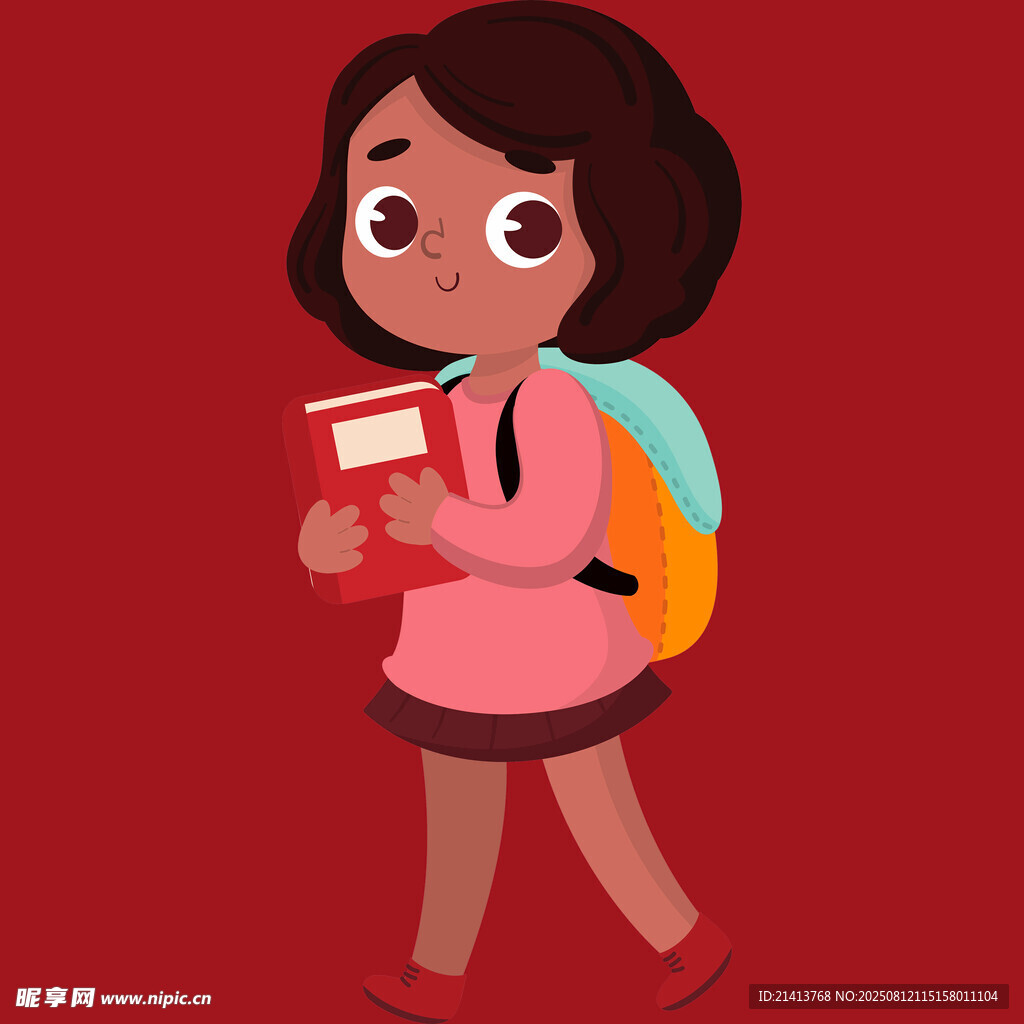 背着书包上学的可爱女孩