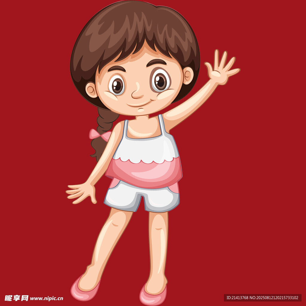 挥手的可爱小女孩