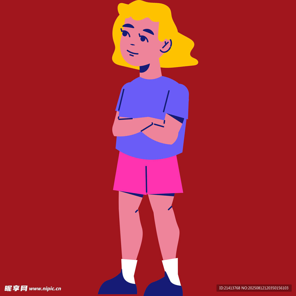 抱臂站立的金发卡通女孩