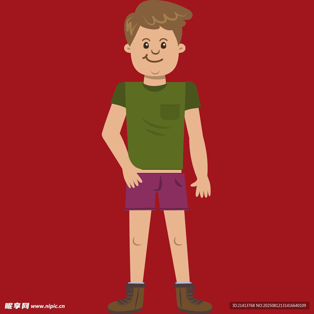 穿绿衣紫裤的卡通男孩