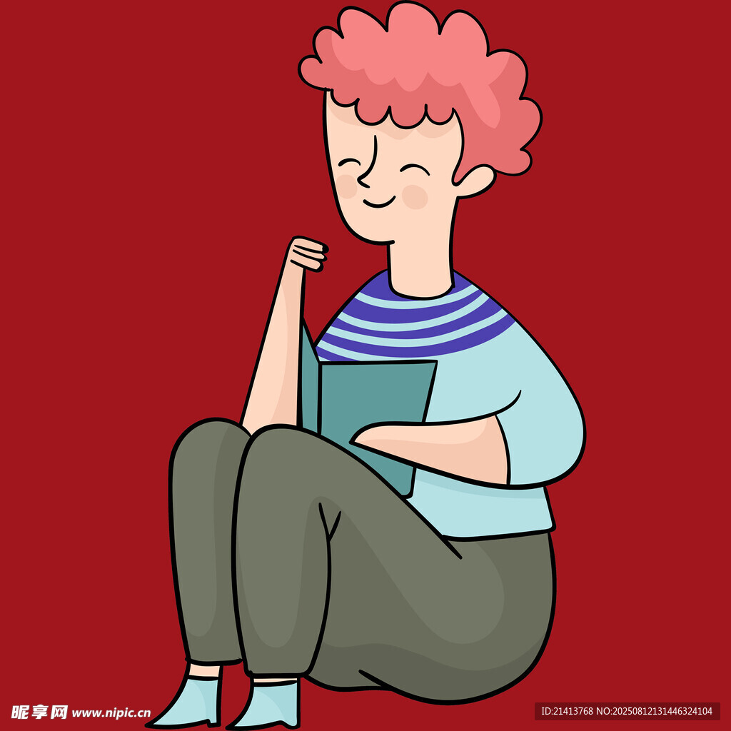 红发女孩惬意阅读瞬间