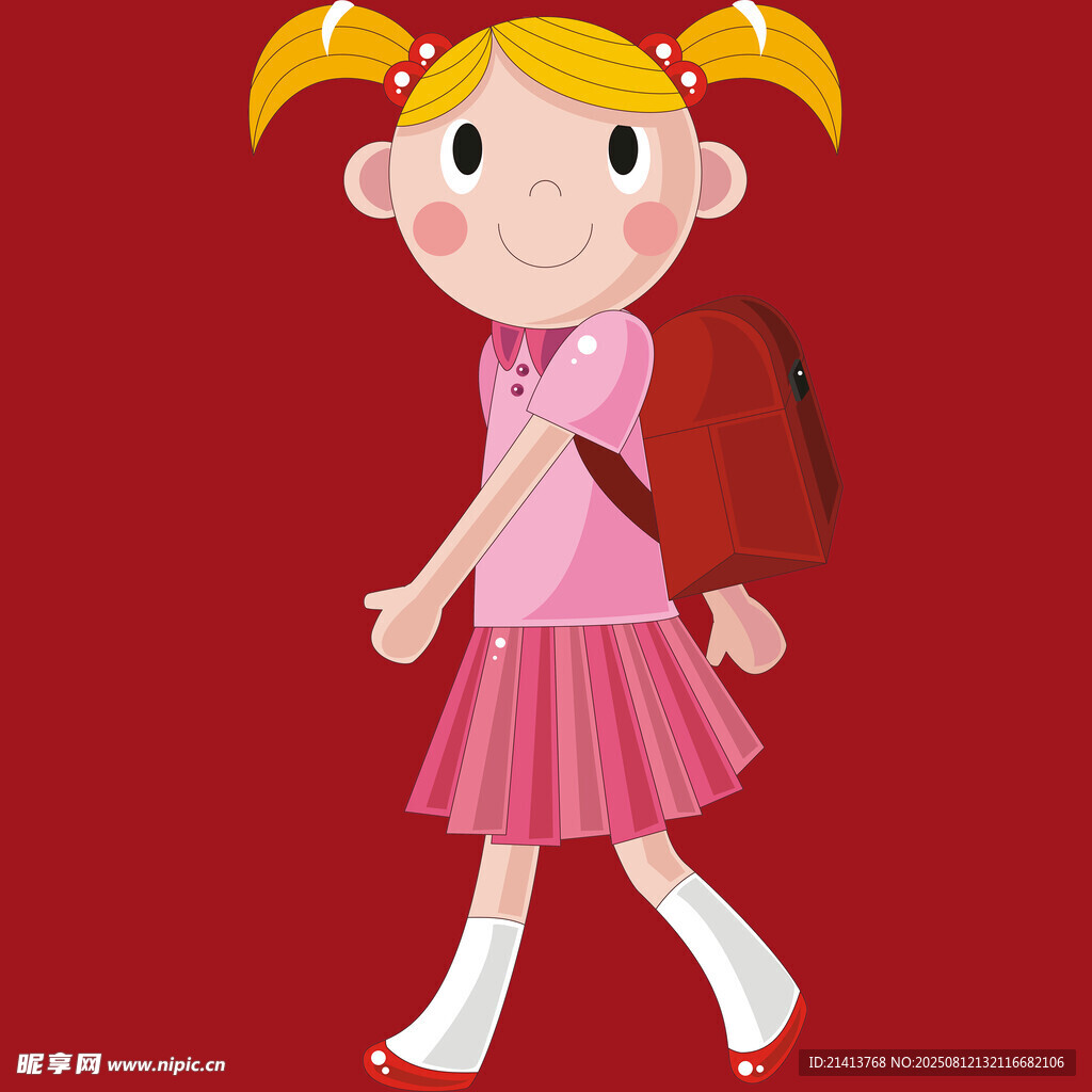 背着书包的可爱小女孩