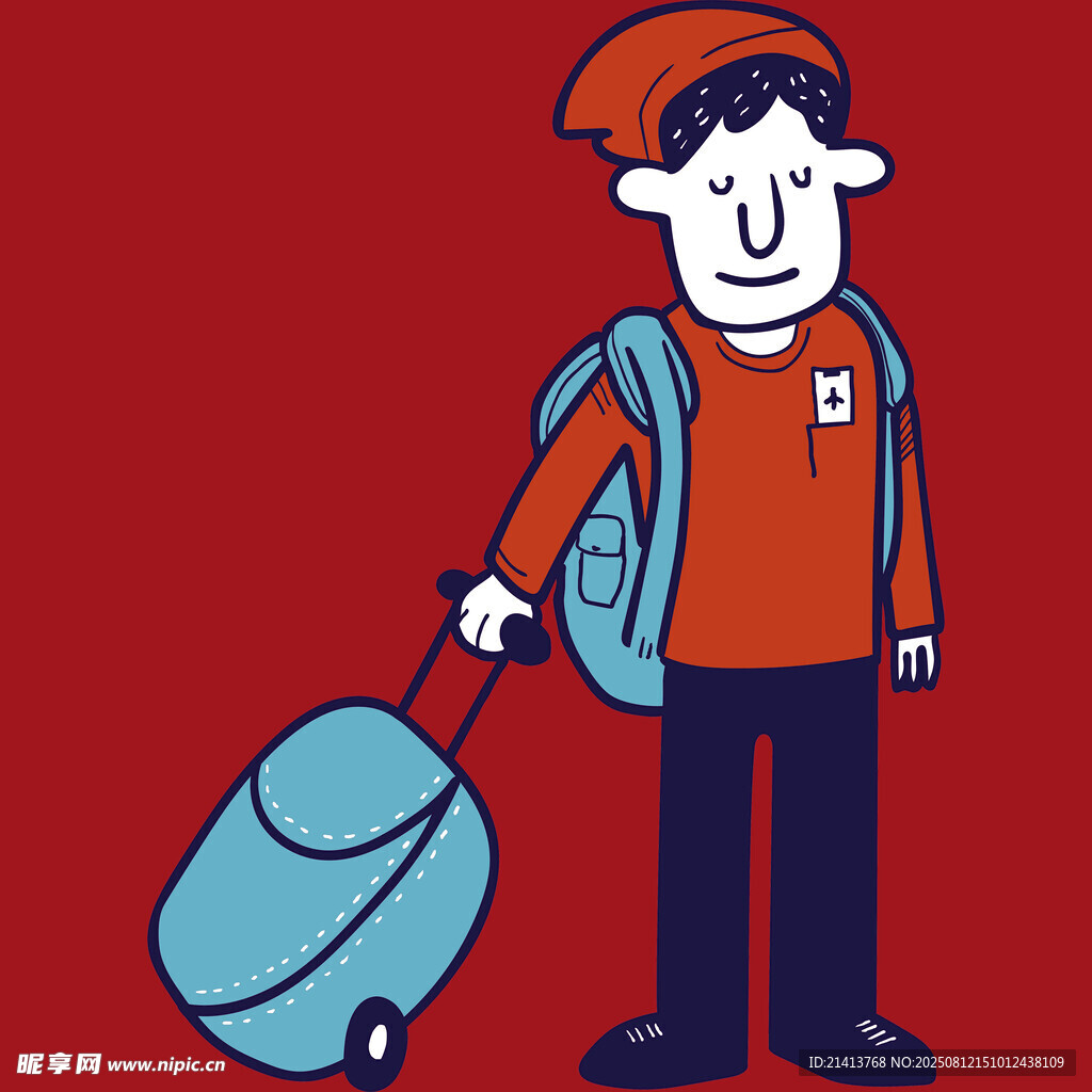 背着包拉行李箱的旅行者