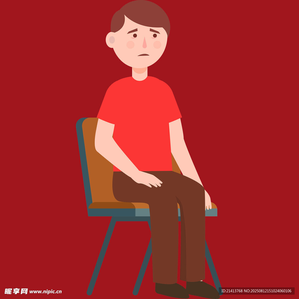 红衣男子端坐椅子上