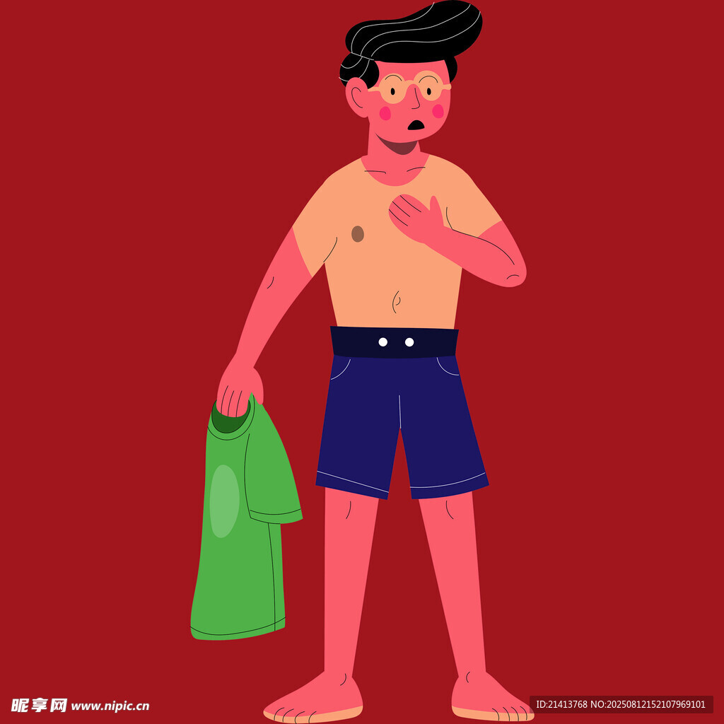男孩手持绿衣 表情惊讶