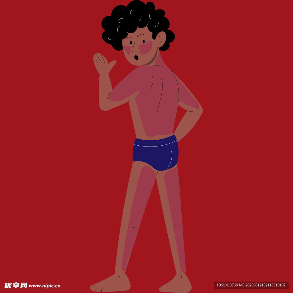 穿蓝短裤的卡通男孩