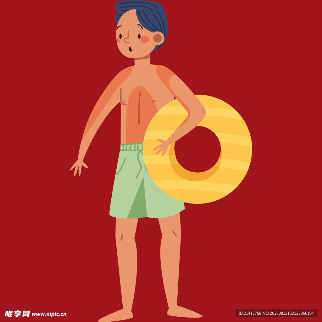 手持泳圈的男孩