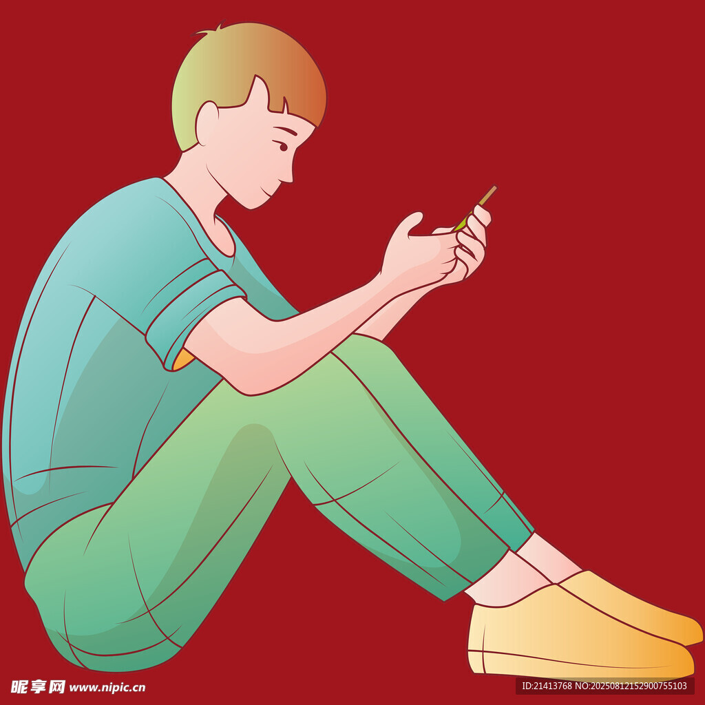 男子专注玩手机场景