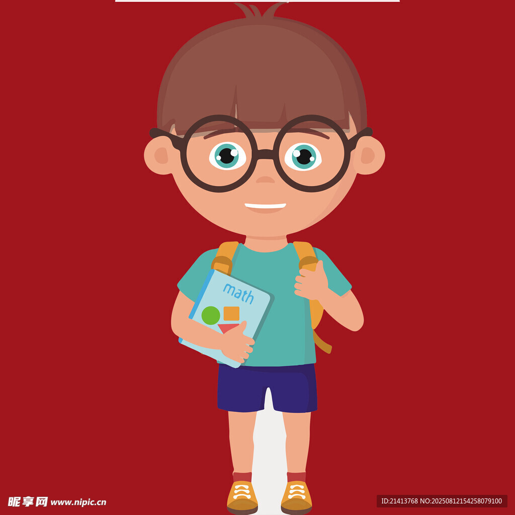 戴眼镜的上学小男孩