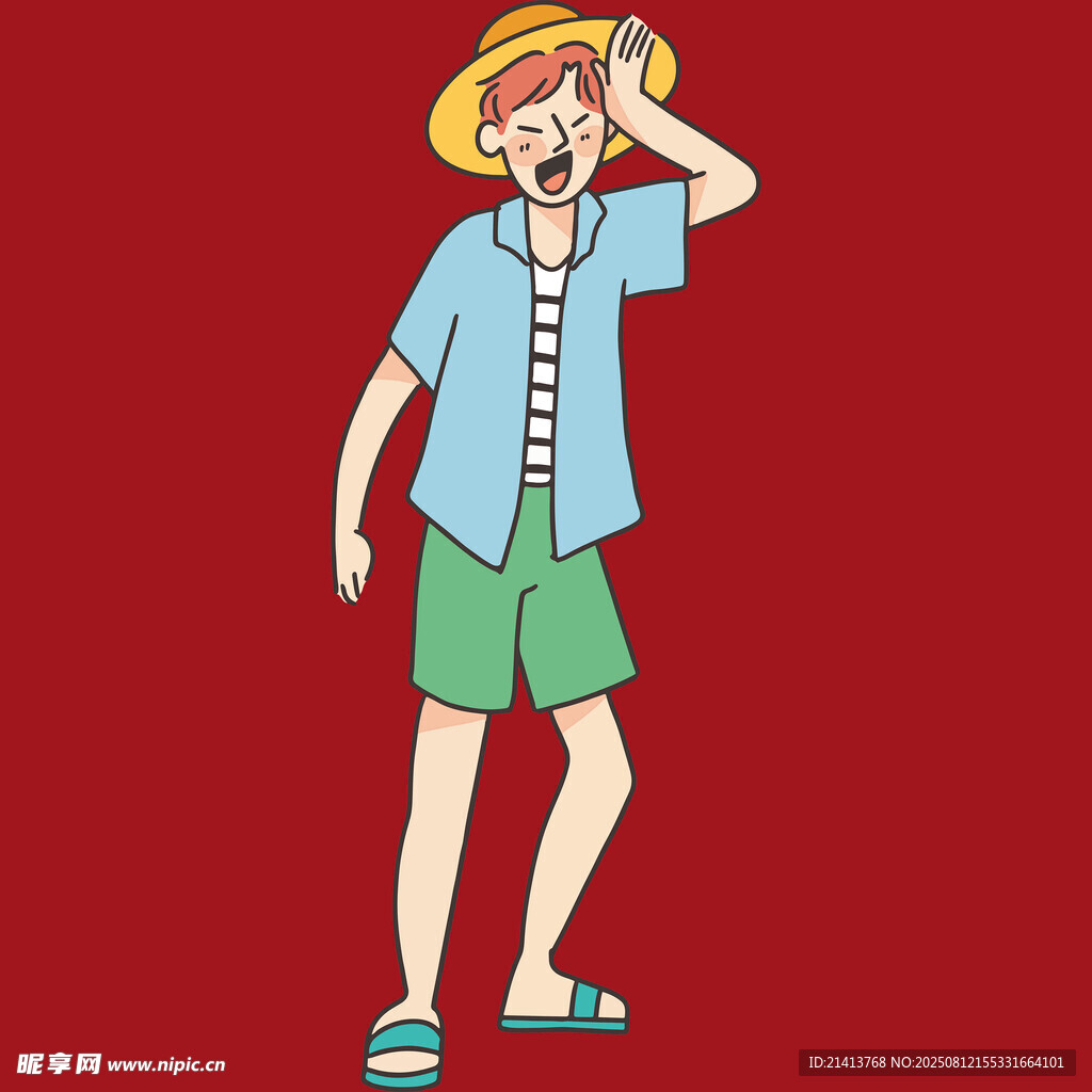 戴草帽的夏日休闲风少年