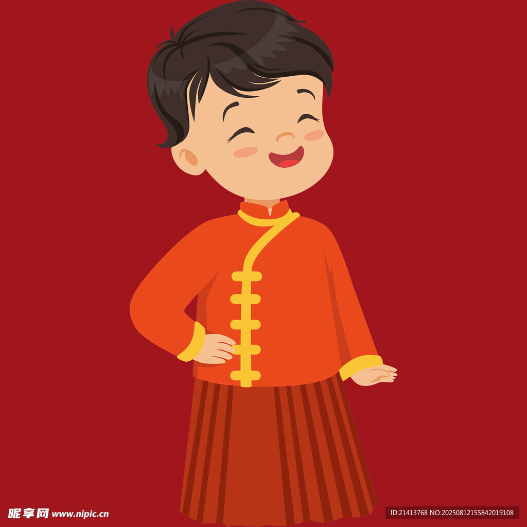 穿传统服饰的欢乐小男孩