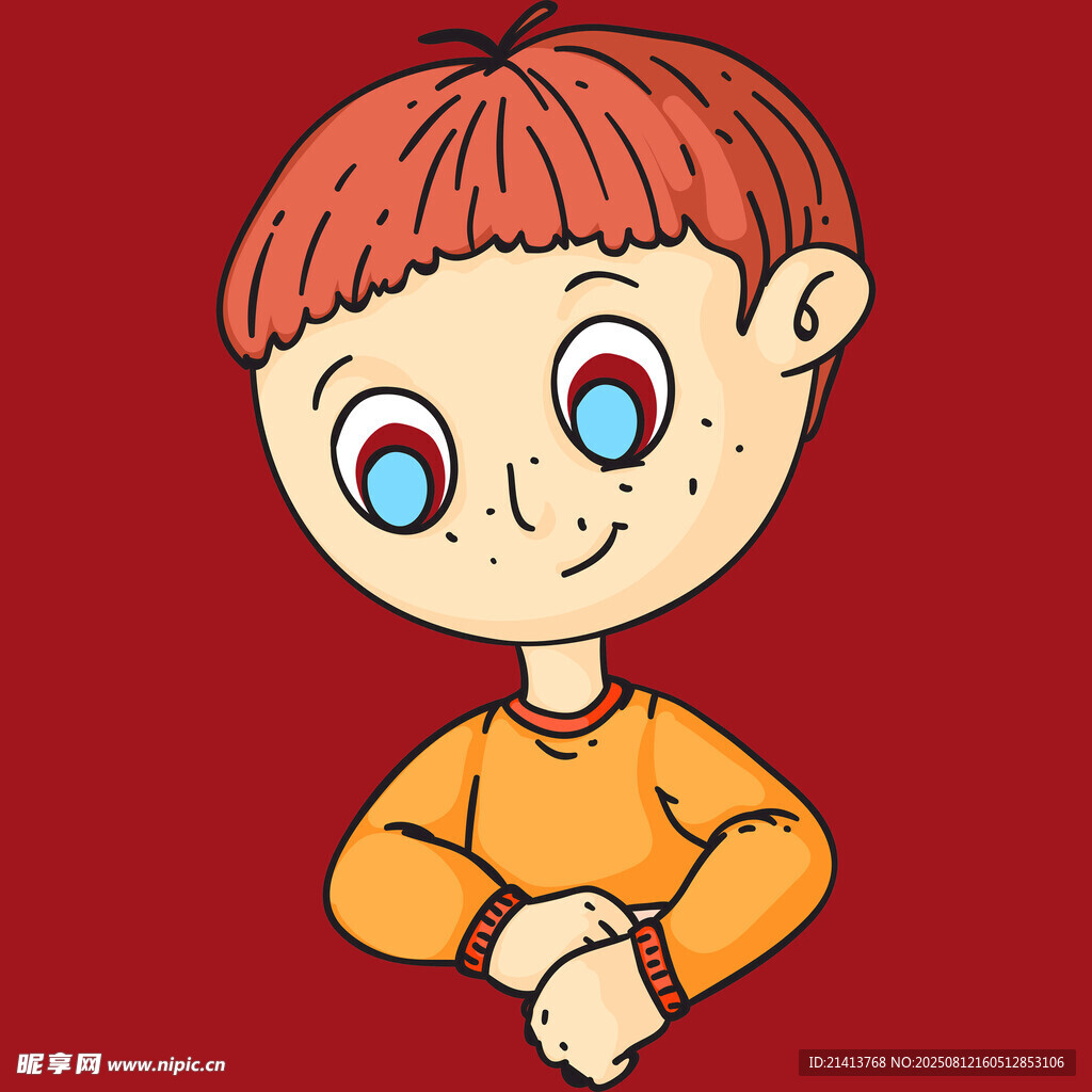 红发微笑小男孩卡通形象