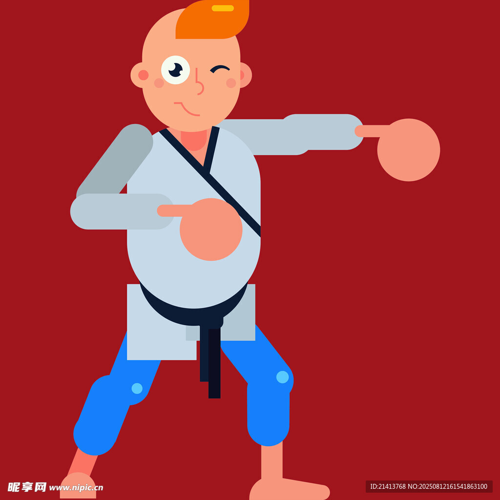 练空手道的卡通男孩