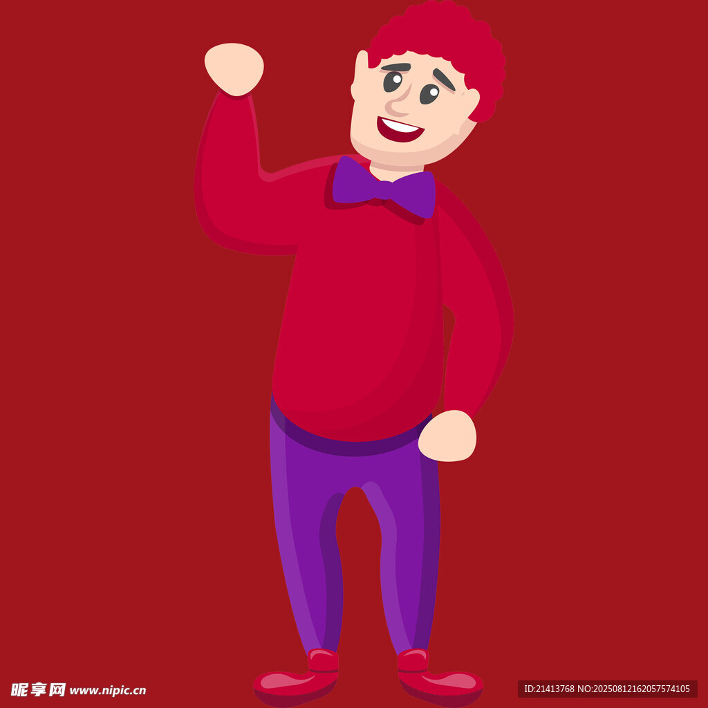 红衣男子开心挥手
