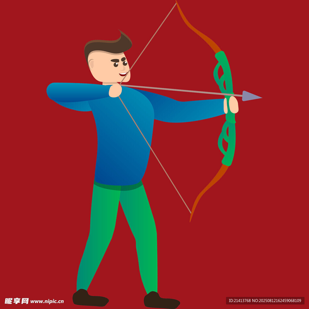 男子专注拉弓射箭