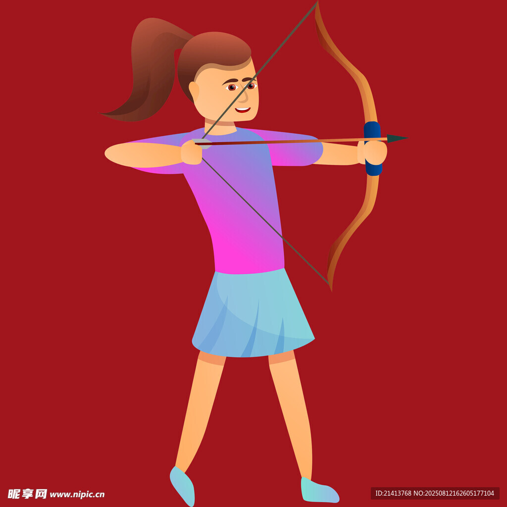 女孩专注拉弓射箭