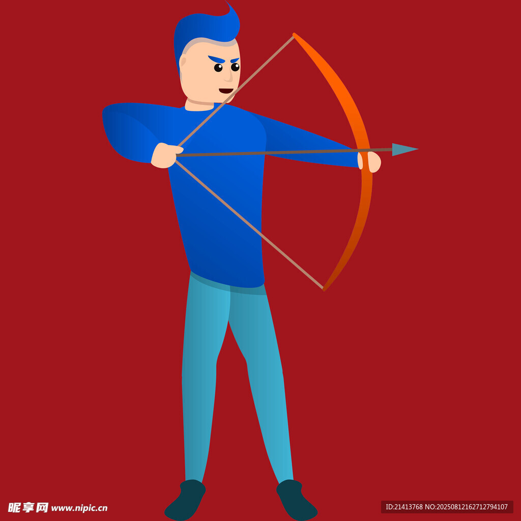 男子专注拉弓射箭