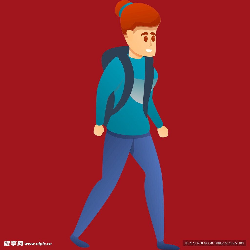 背着书包行走的红发少年