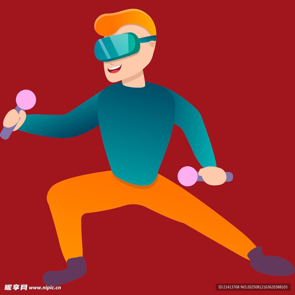 男子戴VR举哑铃健身