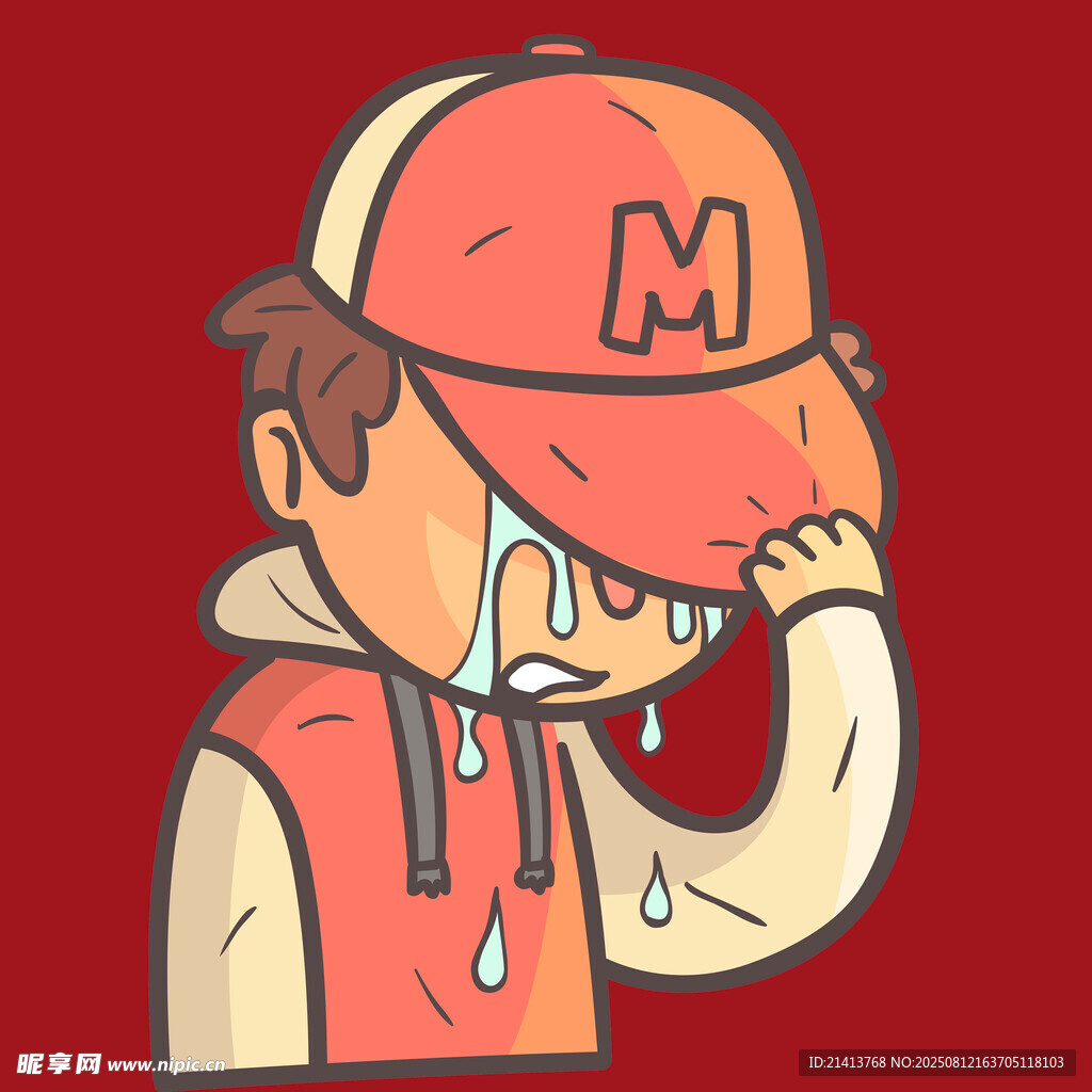 戴帽男孩抹泪显悲伤