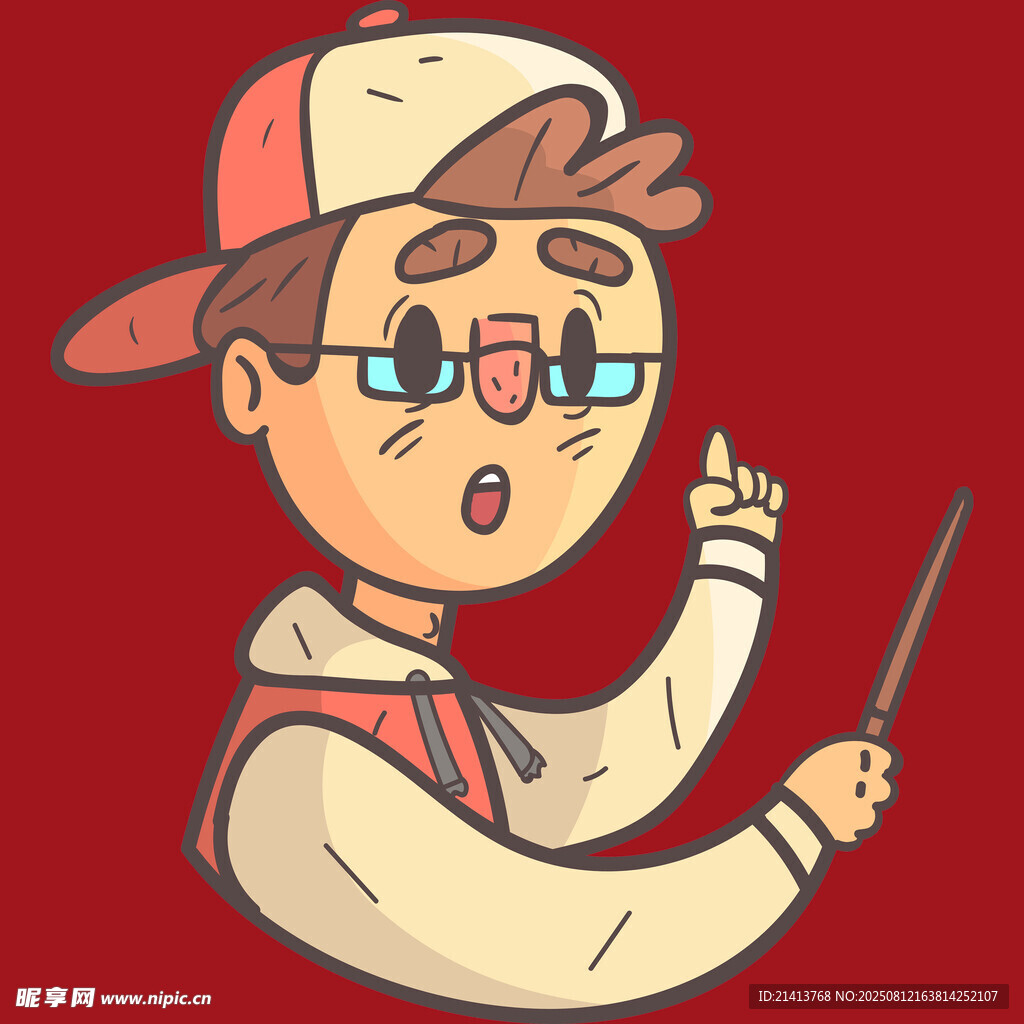 俏皮少年持棒做搞怪动作