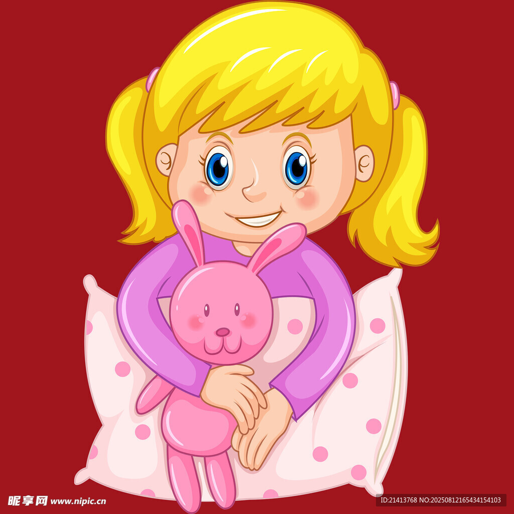 抱着兔子玩偶入睡的女孩