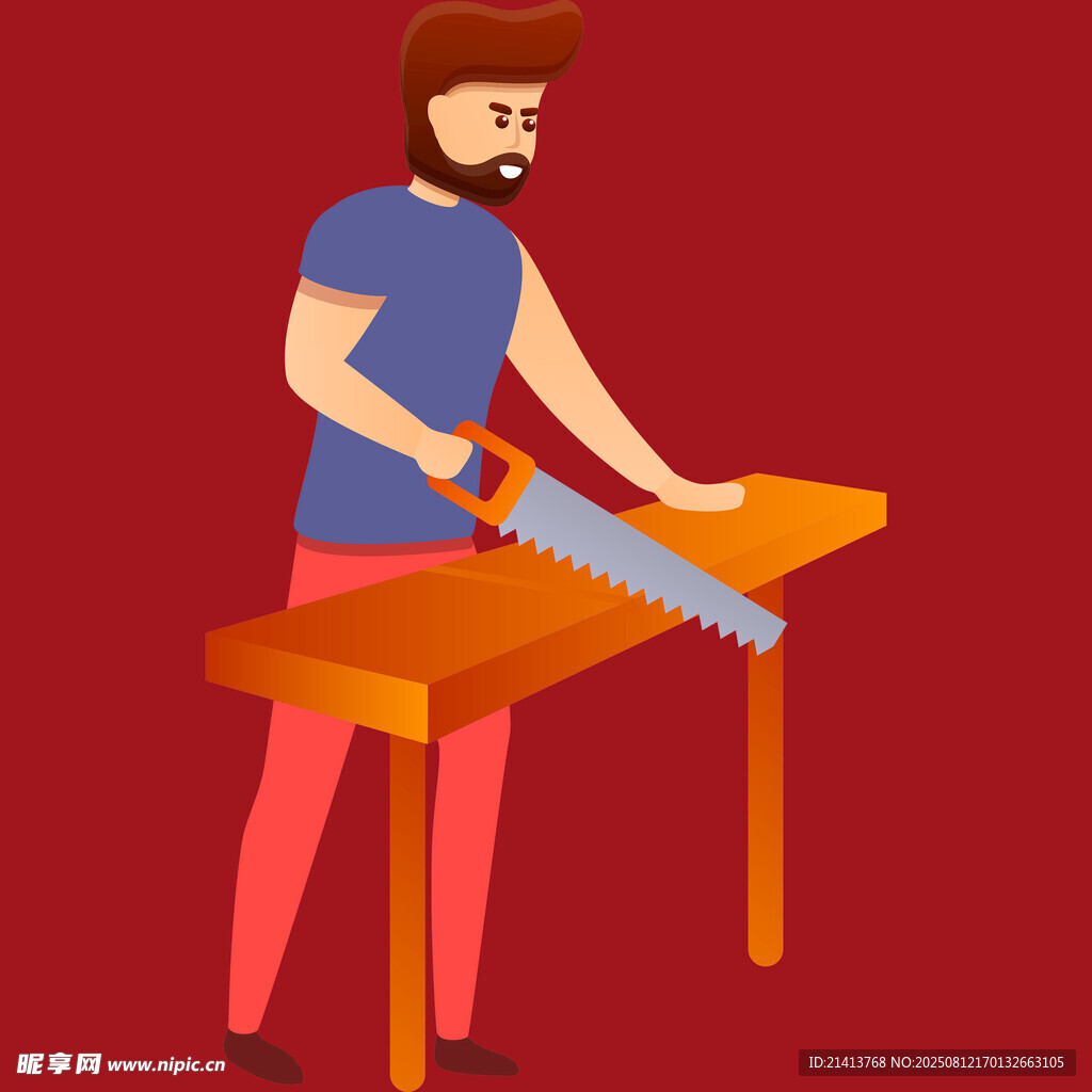 男子手持锯子进行木工操作