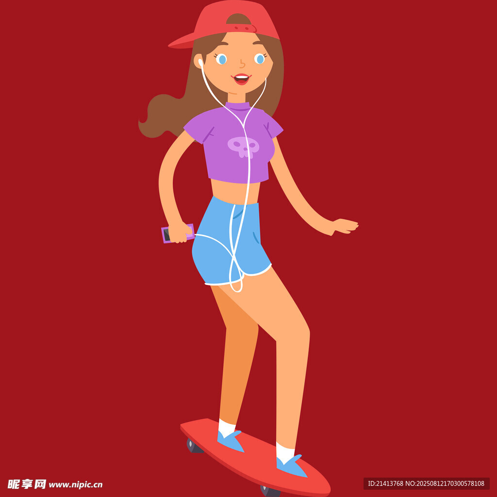 女孩玩滑板展现青春活力