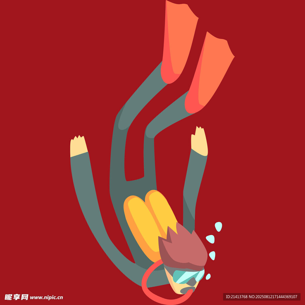 潜水员水下姿态插画