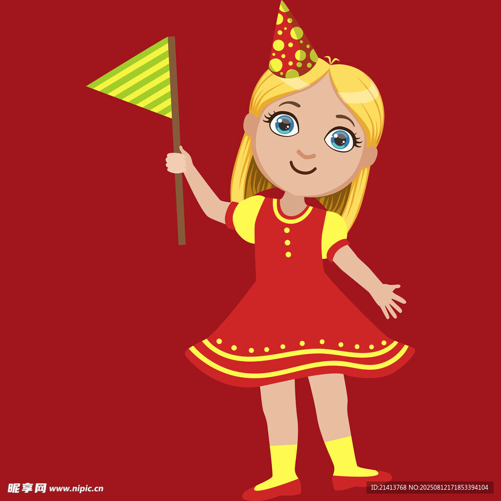 手持彩旗的欢乐金发女孩