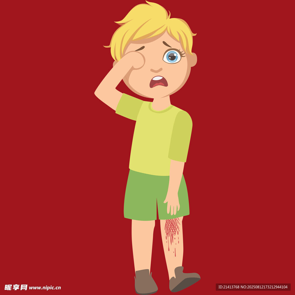 受伤男孩面露痛苦神情