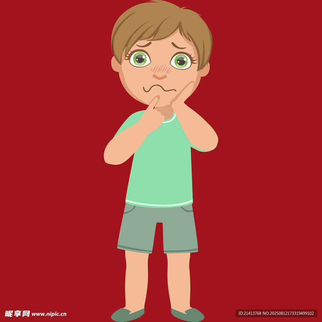 小男孩双手置于胸前做表情
