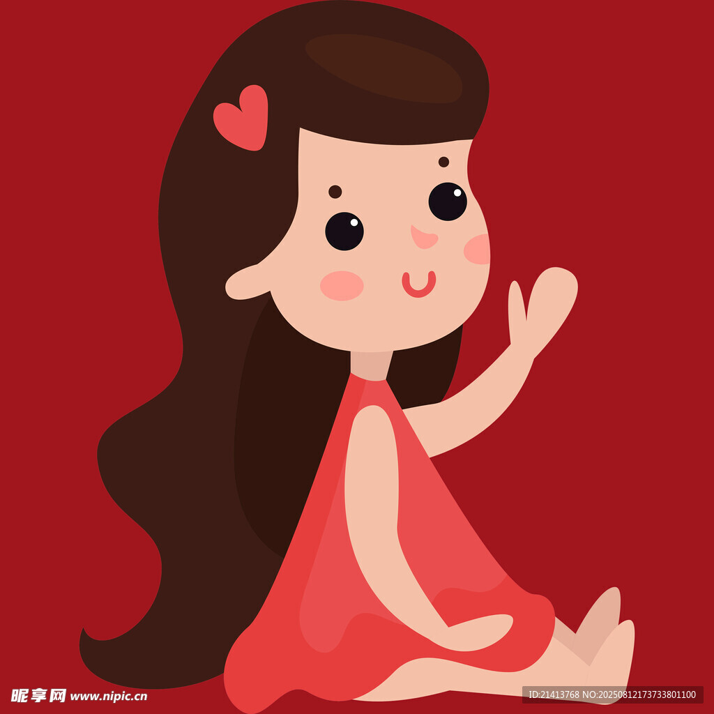 红衣女孩比耶可爱模样