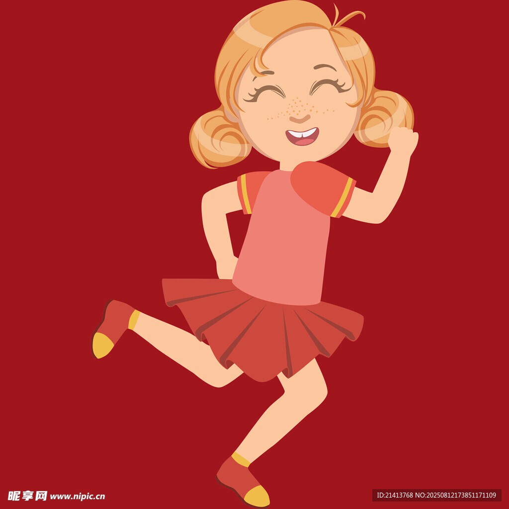 欢快跳跃的红衣小女孩