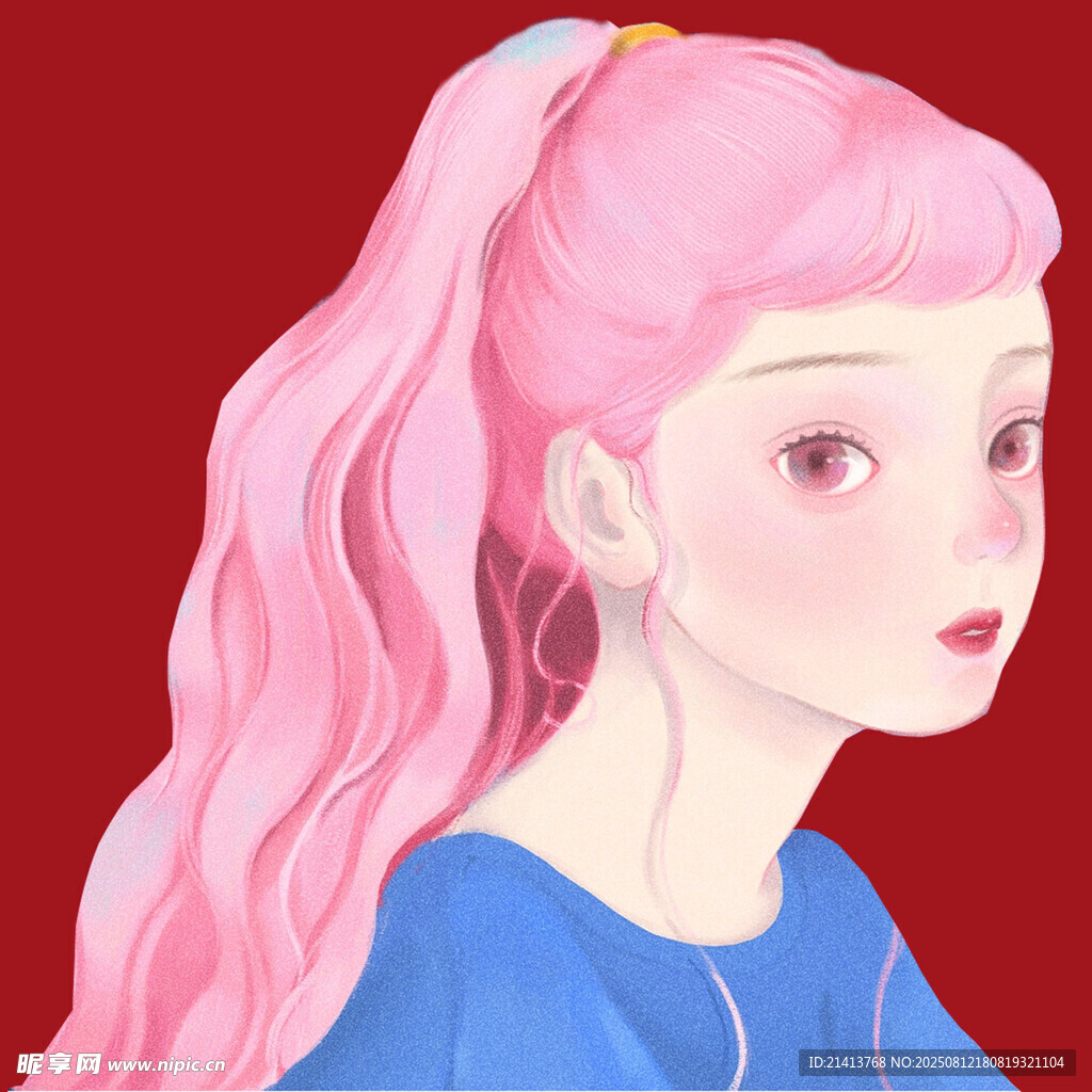 粉色长发女孩侧颜