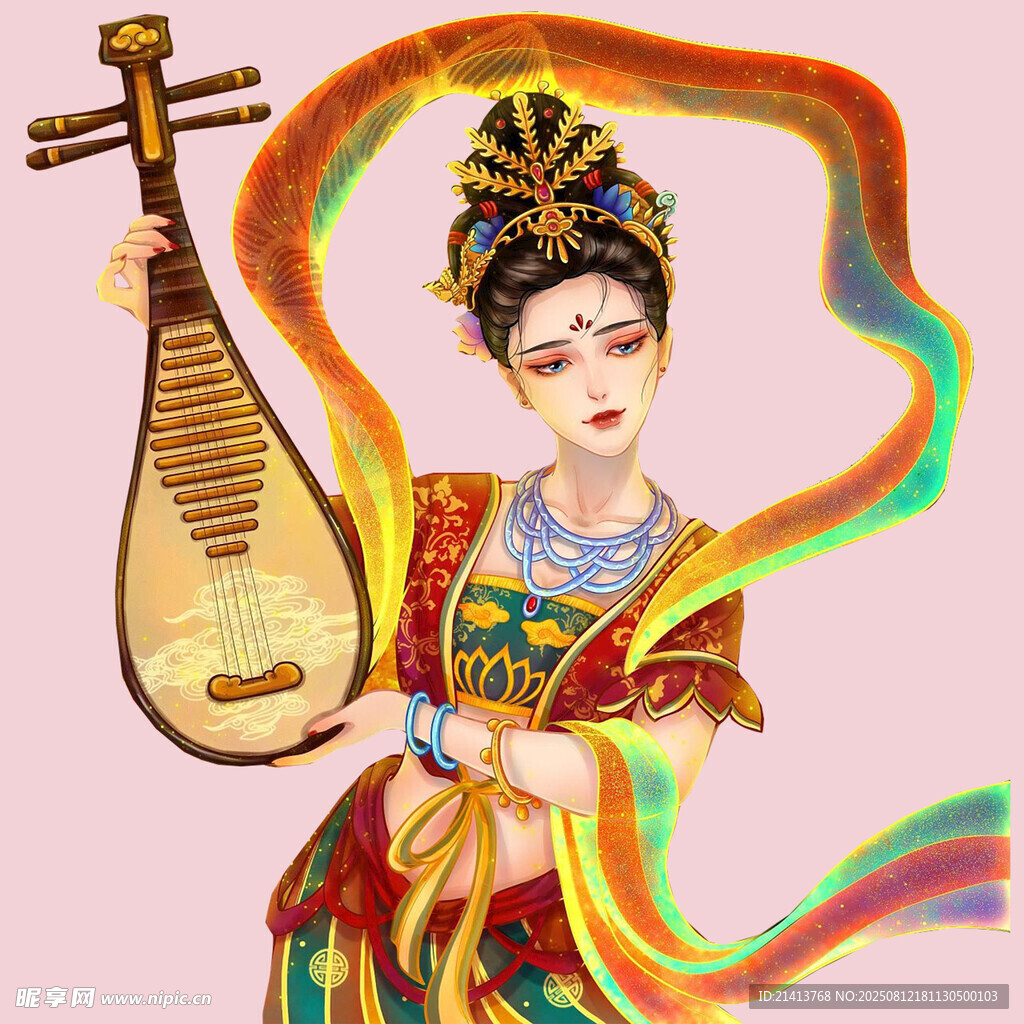 敦煌飞天神女持琵琶起舞