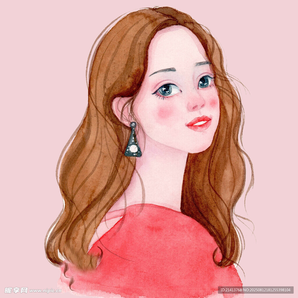 红发女子优雅侧颜插画