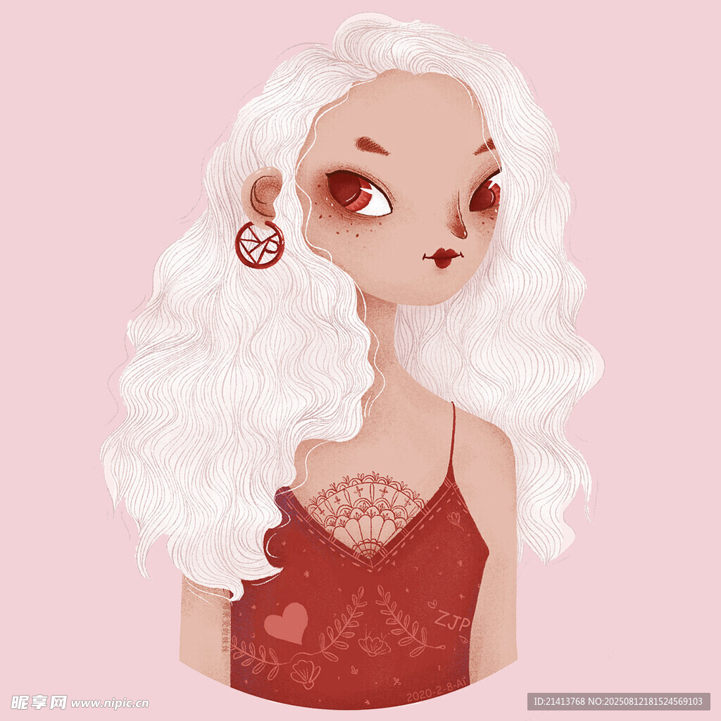 白发红衣的梦幻少女形象