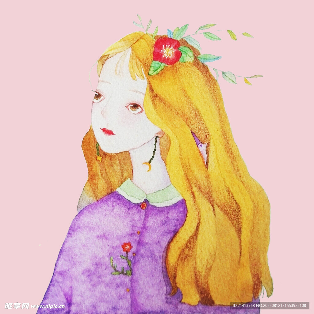 金发紫衣戴花的梦幻女孩