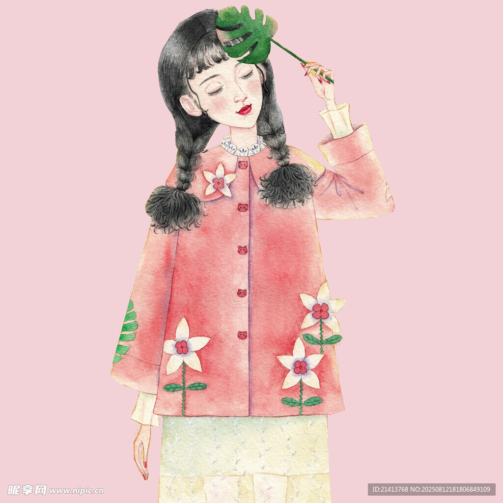 古风少女身着中式服饰赏景