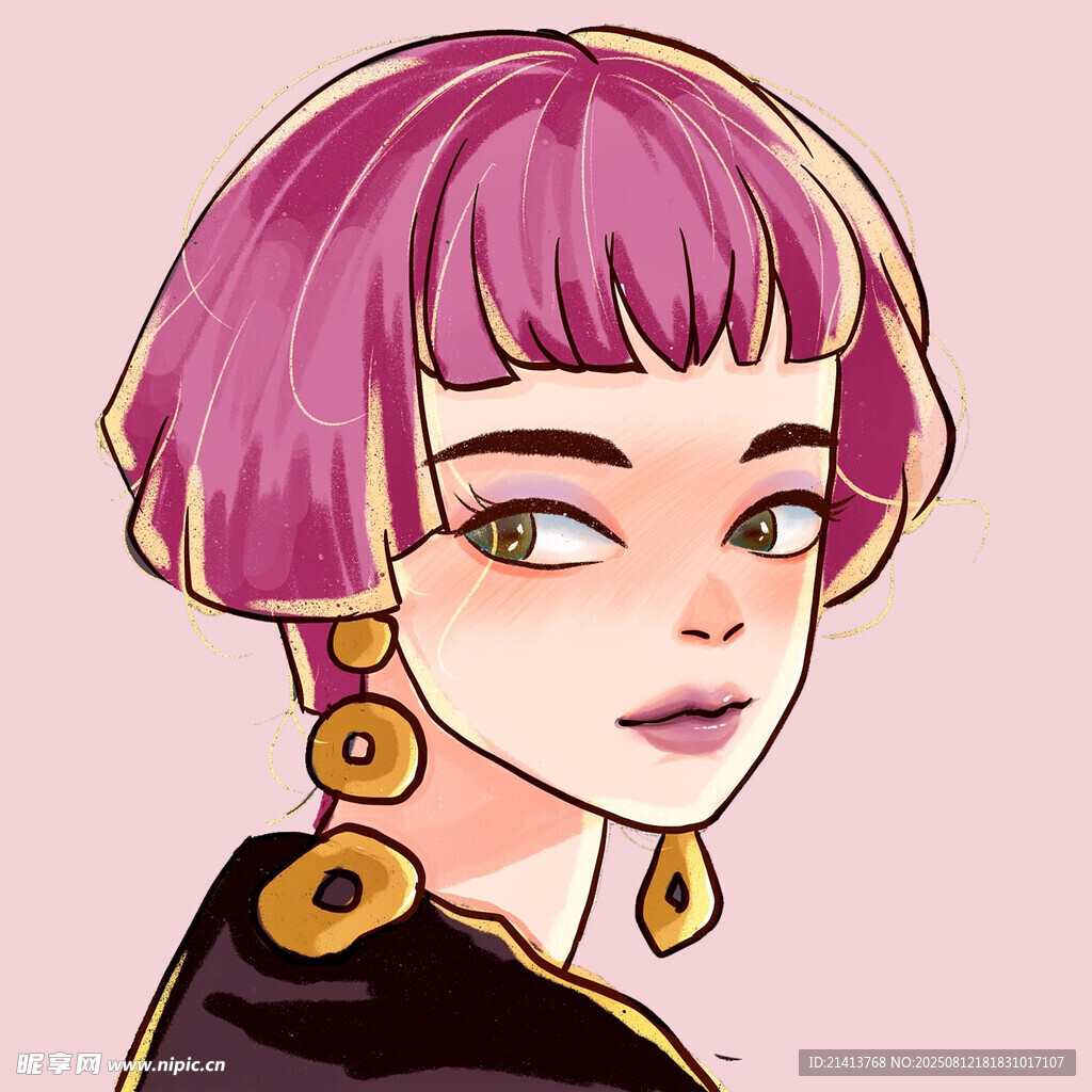 紫色短发时尚女孩头像