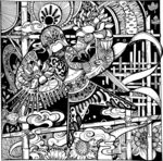 传统风筝黑白插画木刻木版画
